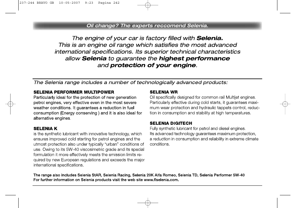 FIAT Bravo User Manual | Page 243 / 246