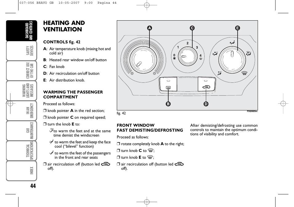 Heating and ventilation | FIAT Bravo User Manual | Page 45 / 246