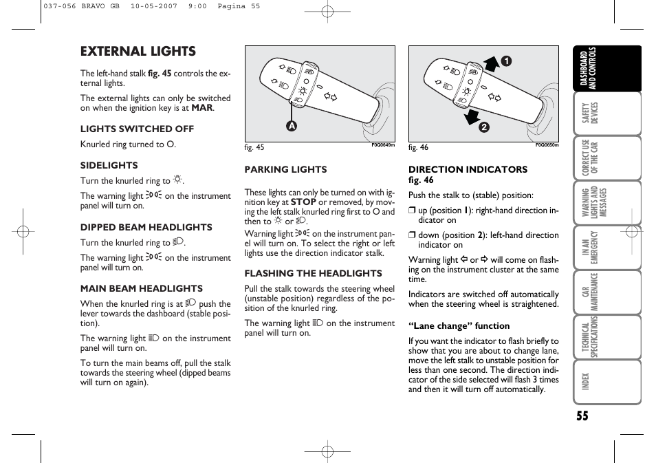 External lights | FIAT Bravo User Manual | Page 56 / 246