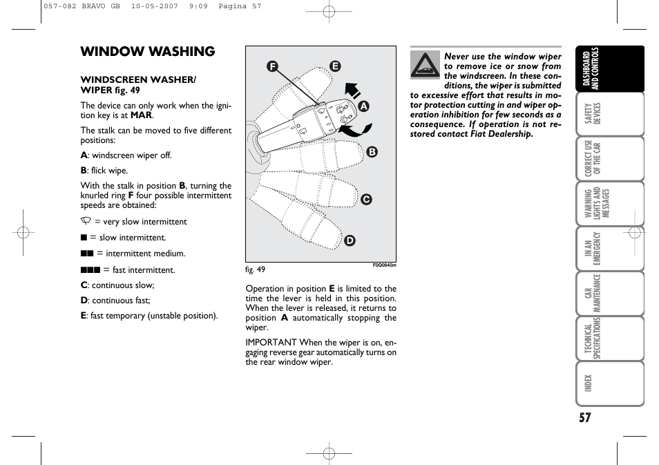 Window washing | FIAT Bravo User Manual | Page 58 / 246