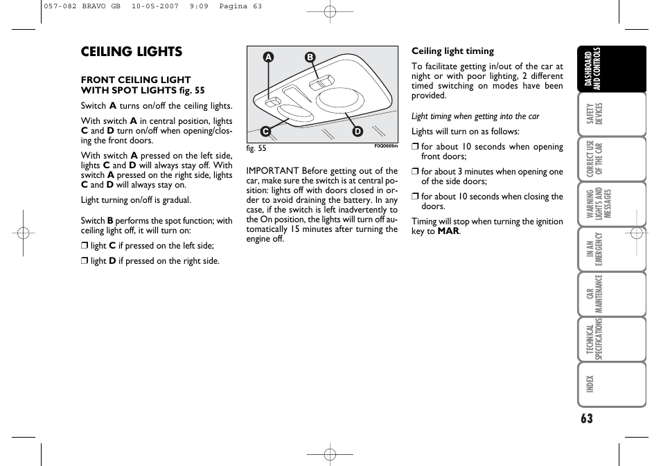 Ceiling lights | FIAT Bravo User Manual | Page 64 / 246