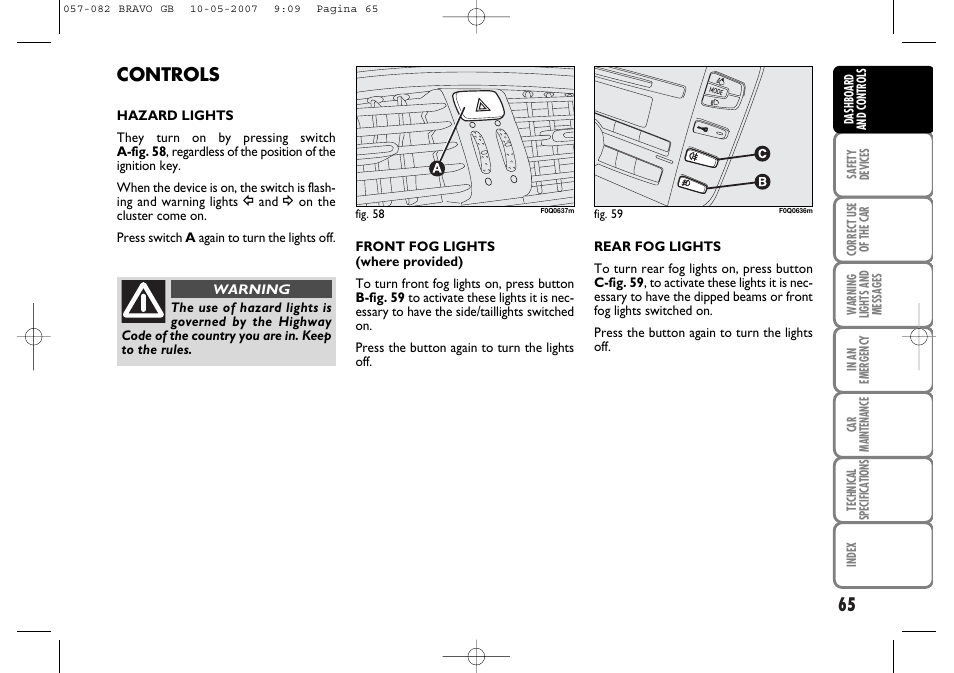 Controls | FIAT Bravo User Manual | Page 66 / 246