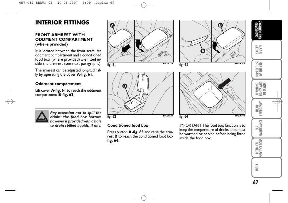 Interior fittings | FIAT Bravo User Manual | Page 68 / 246