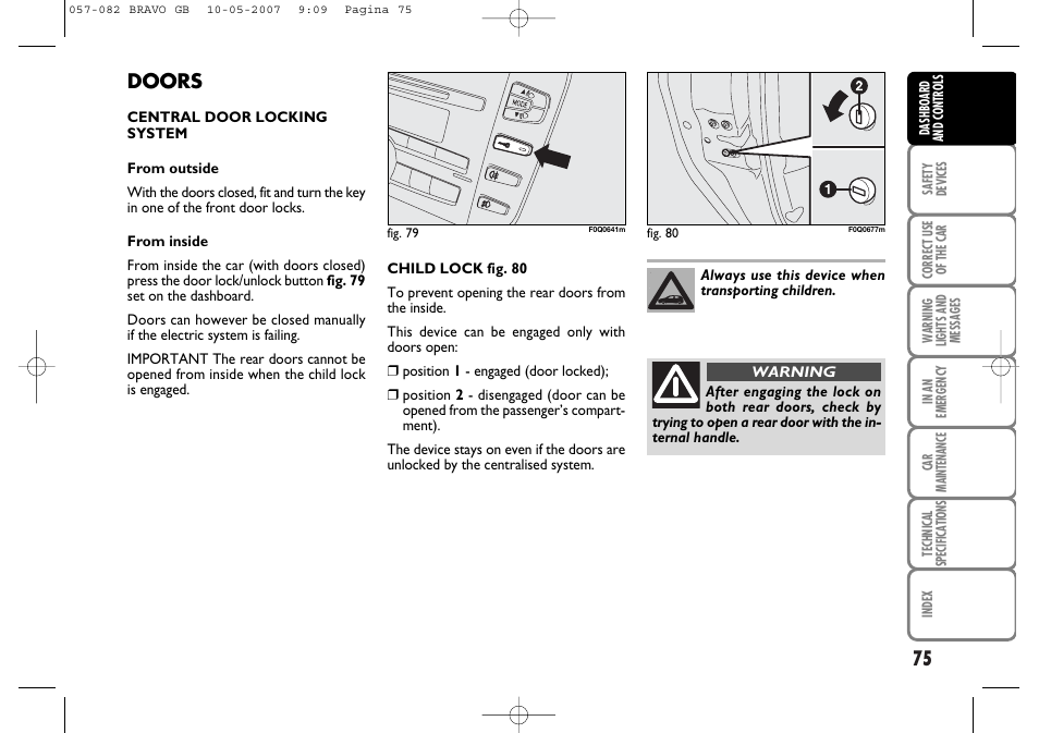 Doors | FIAT Bravo User Manual | Page 76 / 246