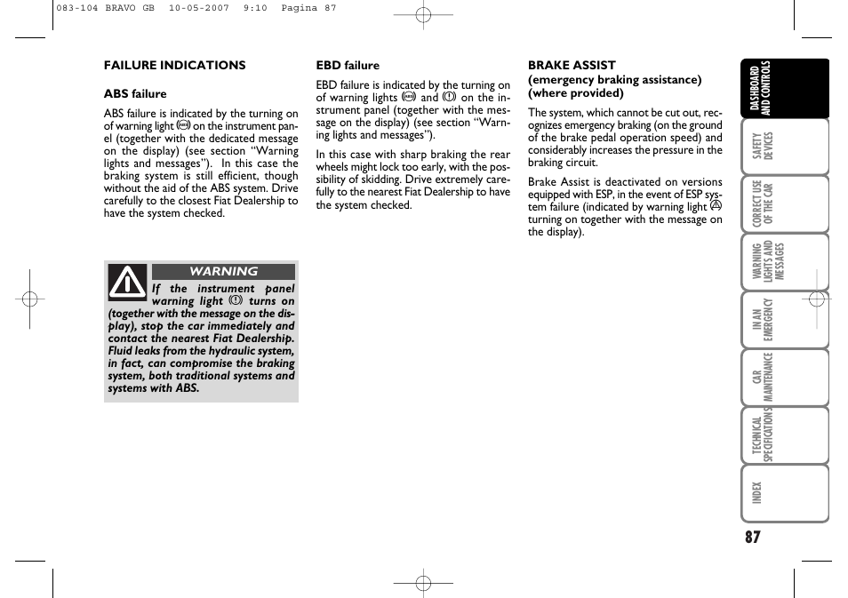 FIAT Bravo User Manual | Page 88 / 246