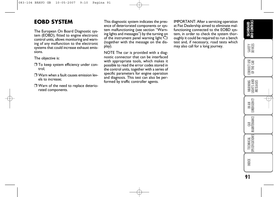 Eobd system | FIAT Bravo User Manual | Page 92 / 246