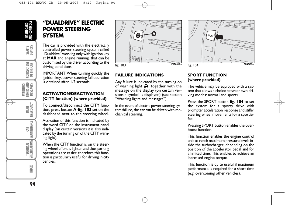 Dualdrive” electric power steering system | FIAT Bravo User Manual | Page 95 / 246