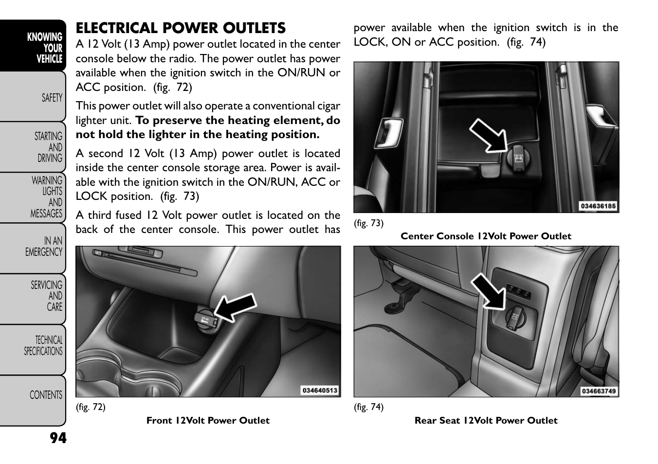 Electrical power outlets | FIAT Freemont User Manual | Page 100 / 352