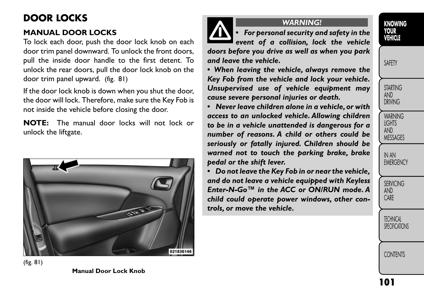 Door locks | FIAT Freemont User Manual | Page 107 / 352