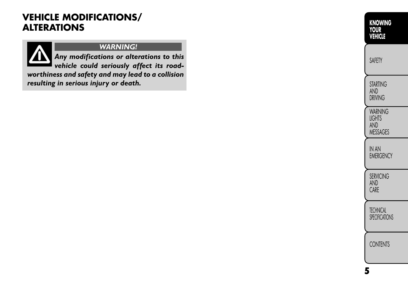 Vehicle modifications/ alterations | FIAT Freemont User Manual | Page 11 / 352