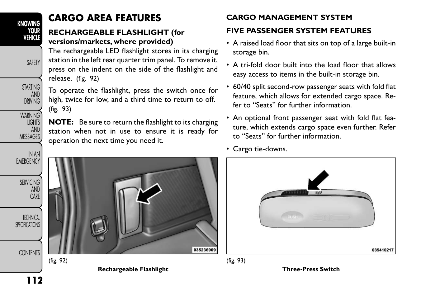 Cargo area features | FIAT Freemont User Manual | Page 118 / 352