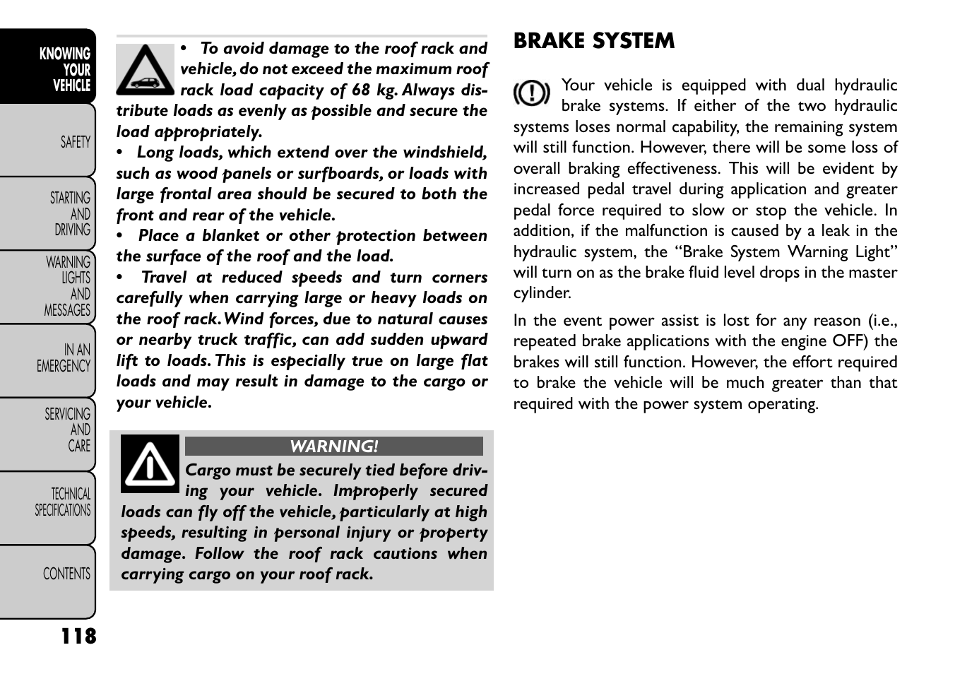 Brake system | FIAT Freemont User Manual | Page 124 / 352