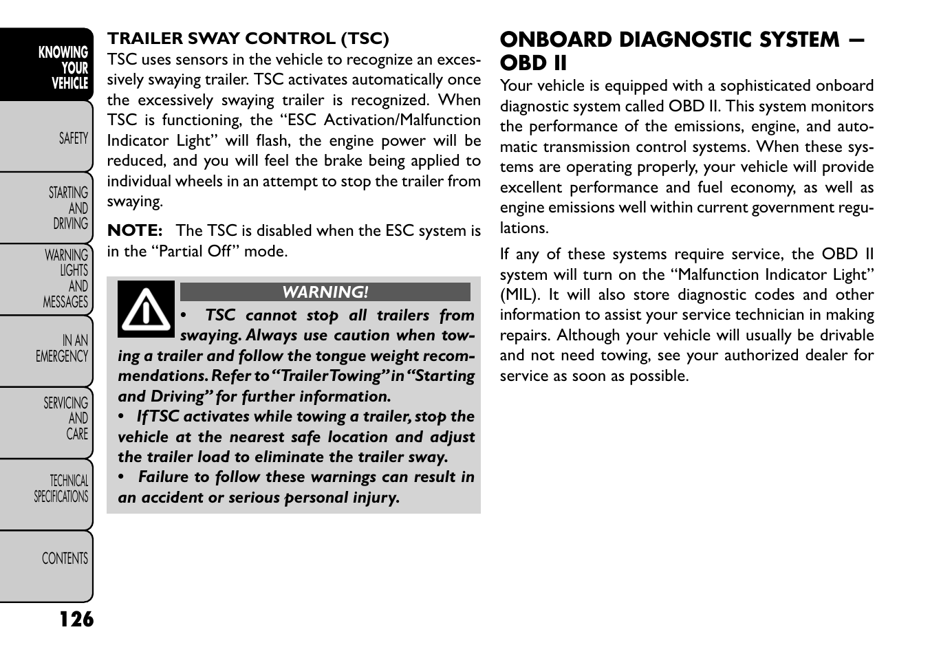 Onboard diagnostic system — obd ii | FIAT Freemont User Manual | Page 132 / 352