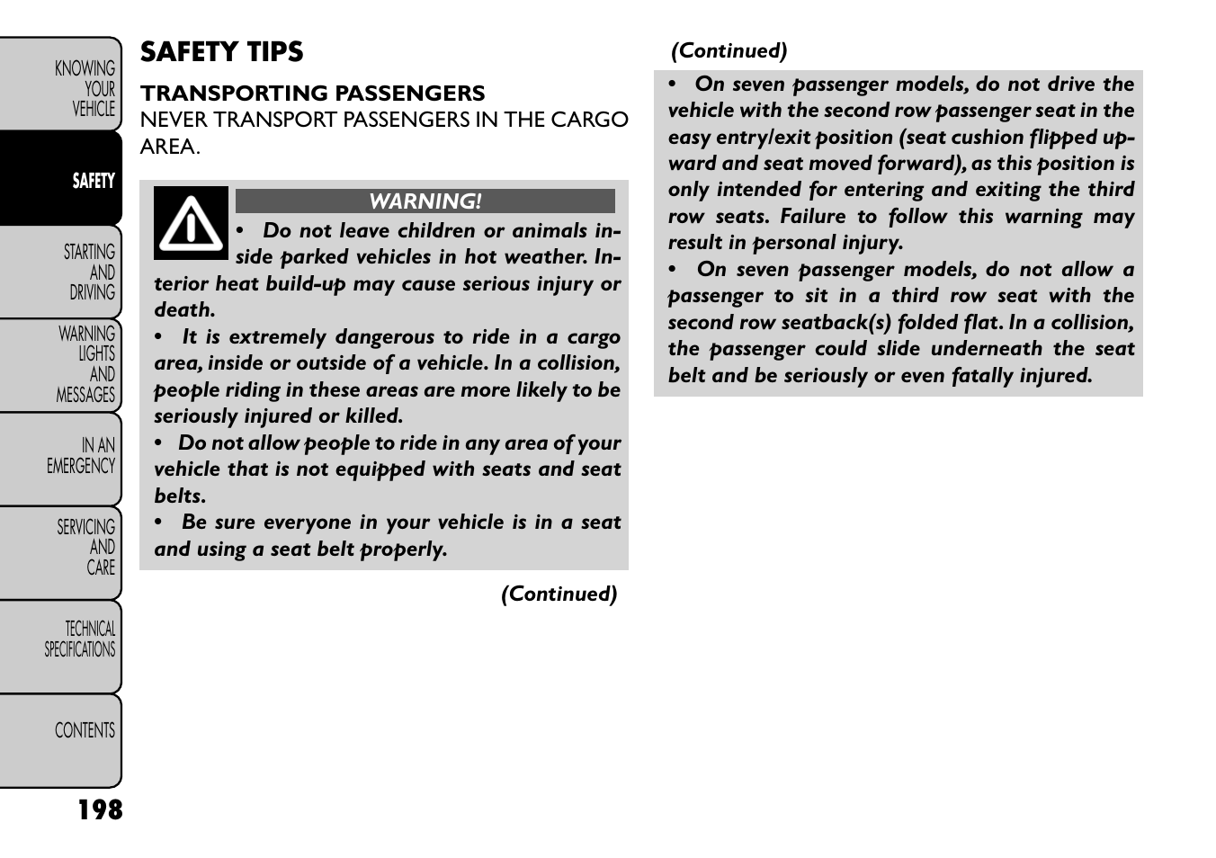 Safety tips | FIAT Freemont User Manual | Page 204 / 352