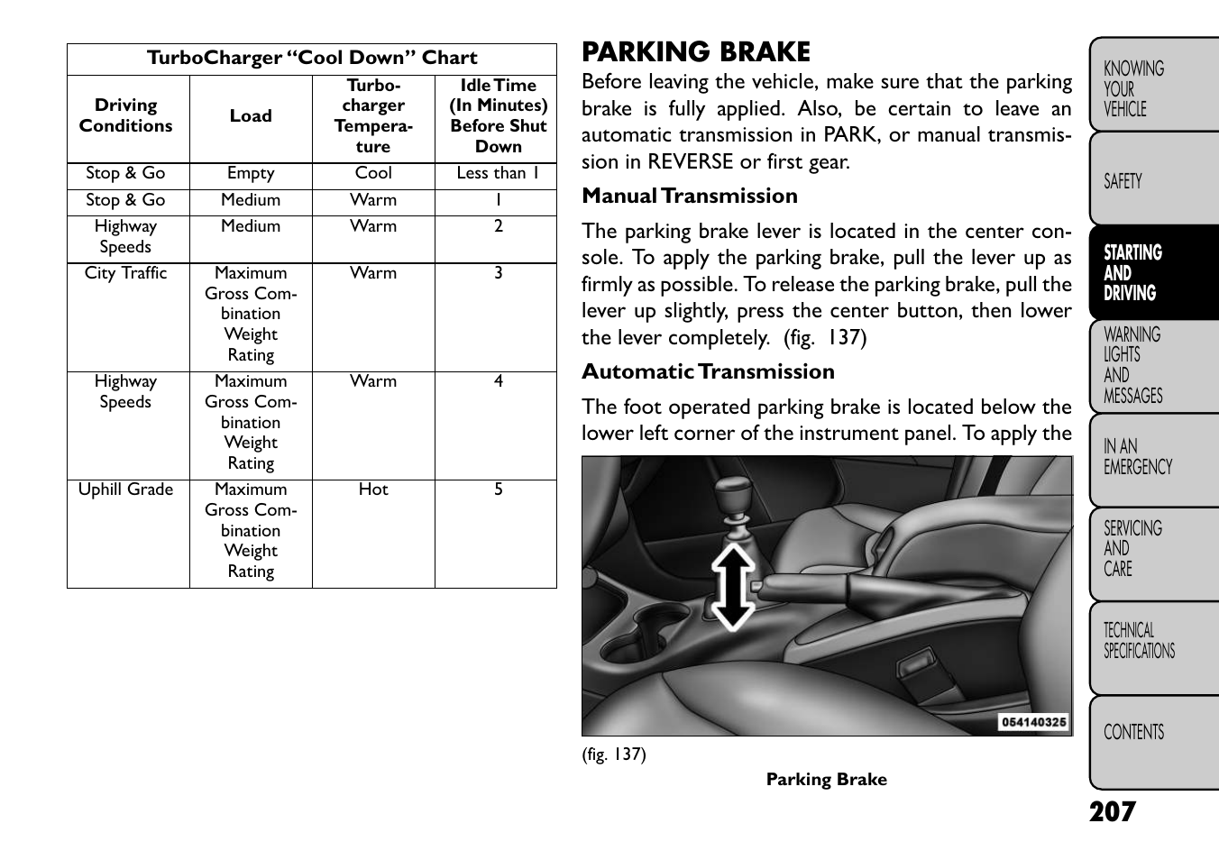 Parking brake | FIAT Freemont User Manual | Page 213 / 352