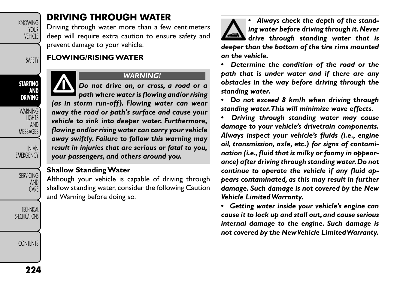 Driving through water | FIAT Freemont User Manual | Page 230 / 352