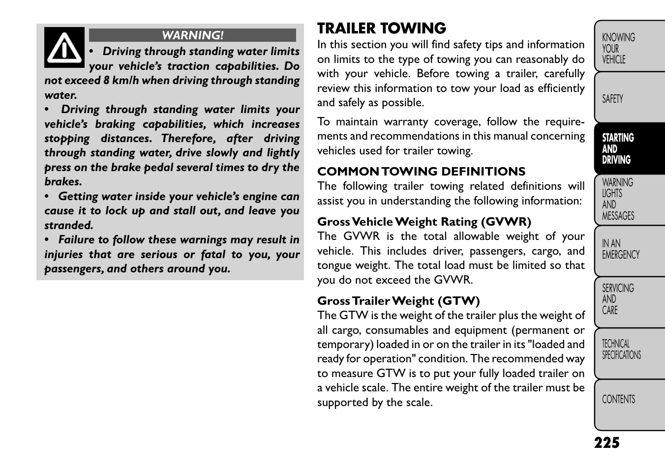 Trailer towing | FIAT Freemont User Manual | Page 231 / 352