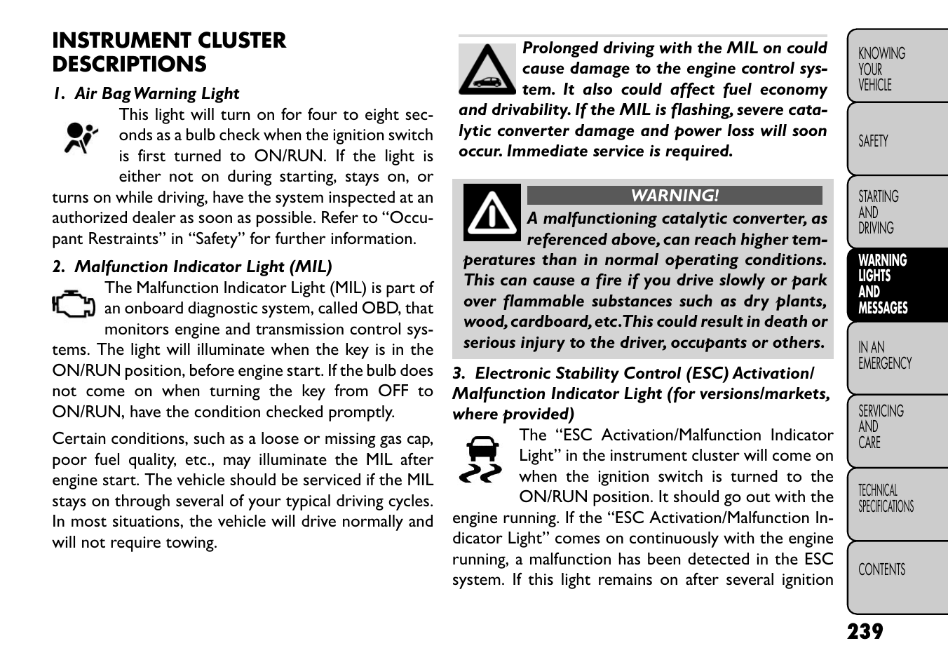 Instrument cluster descriptions | FIAT Freemont User Manual | Page 245 / 352