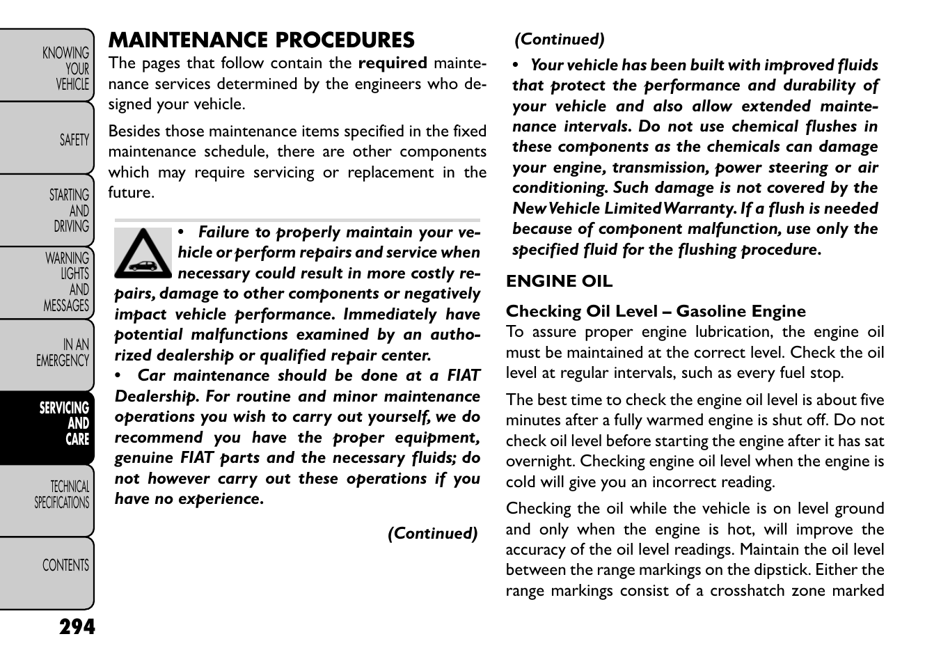 Maintenance procedures | FIAT Freemont User Manual | Page 300 / 352