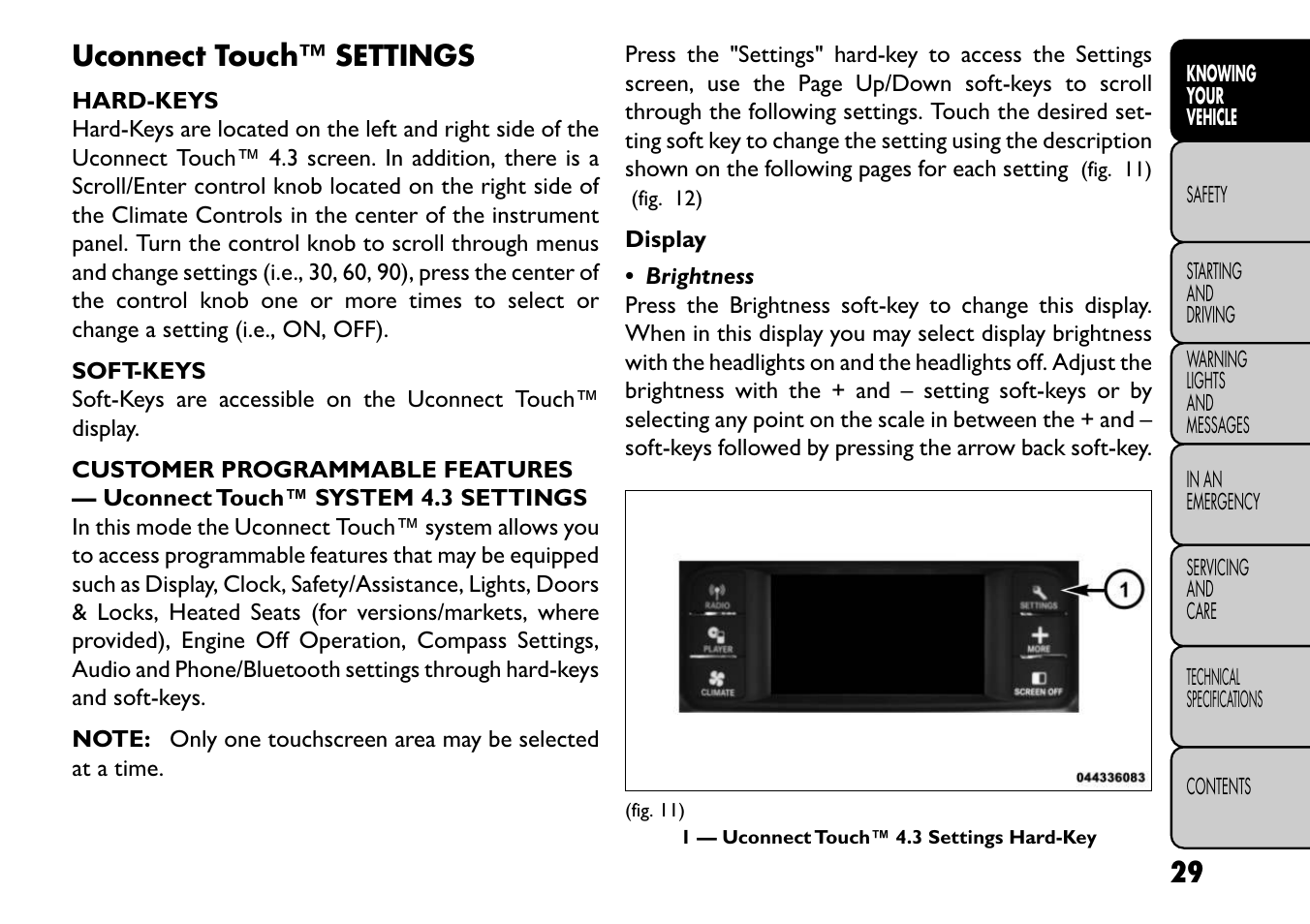 Uconnect touch™ settings | FIAT Freemont User Manual | Page 35 / 352