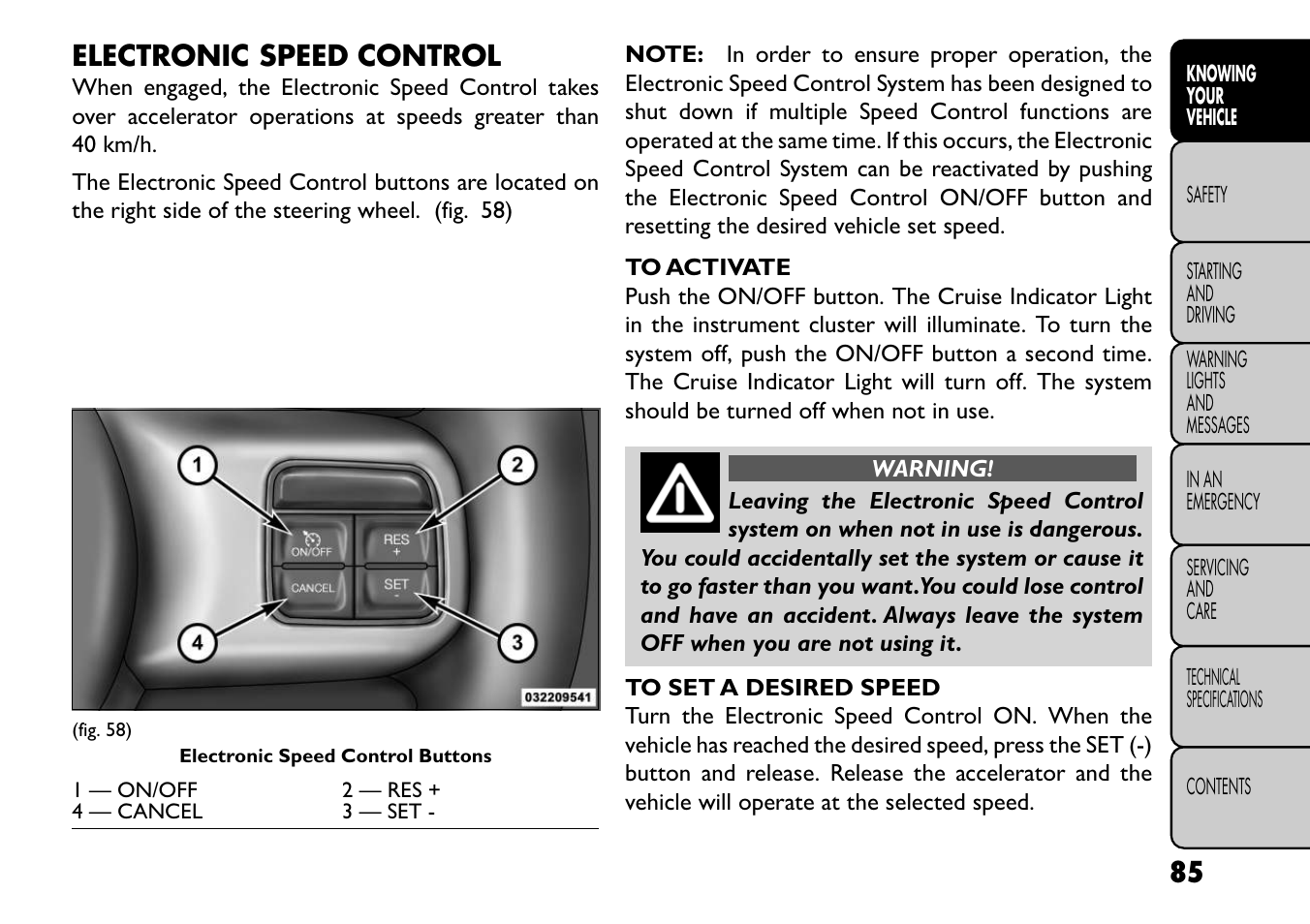 Electronic speed control | FIAT Freemont User Manual | Page 91 / 352