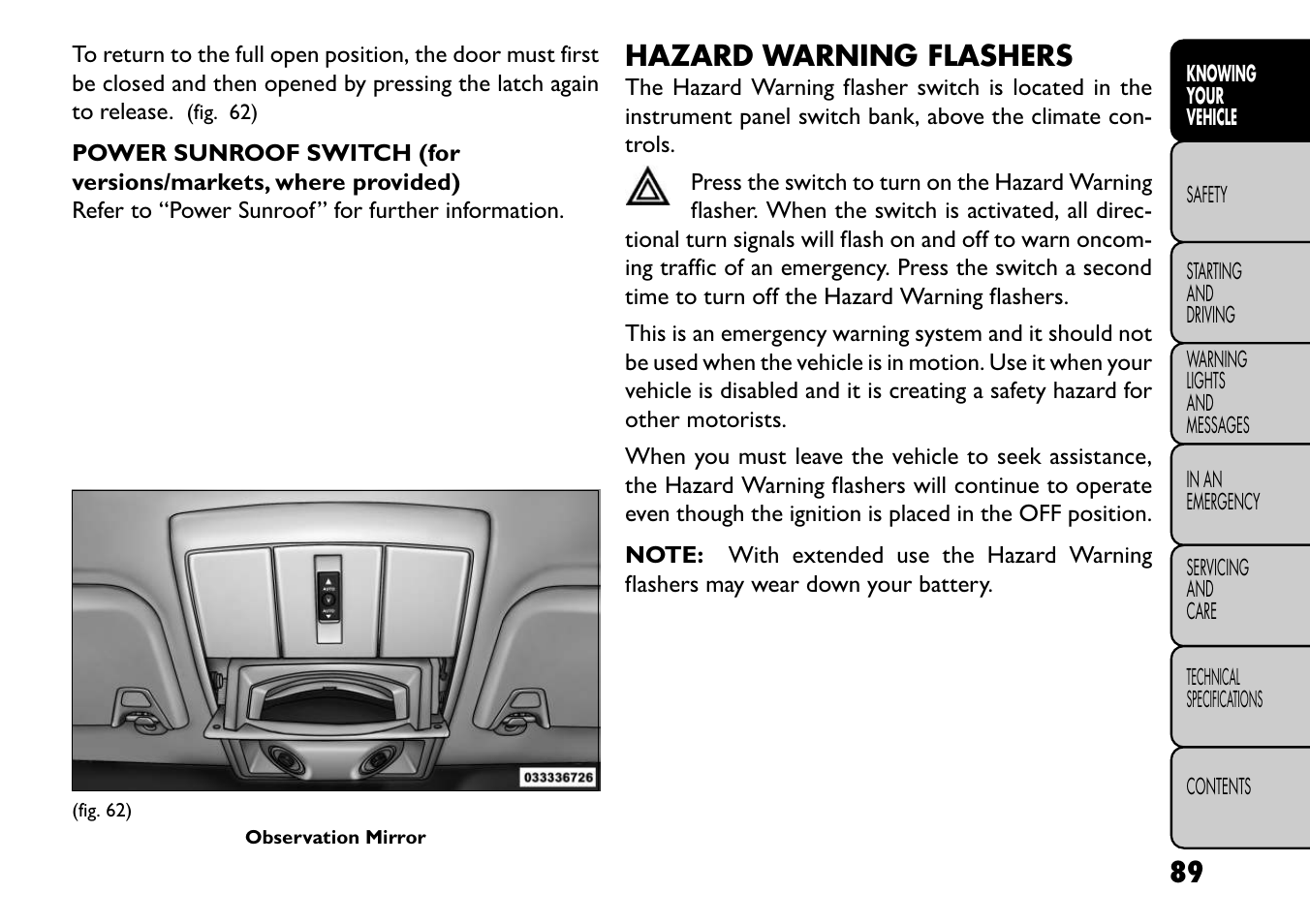 Hazard warning flashers | FIAT Freemont User Manual | Page 95 / 352