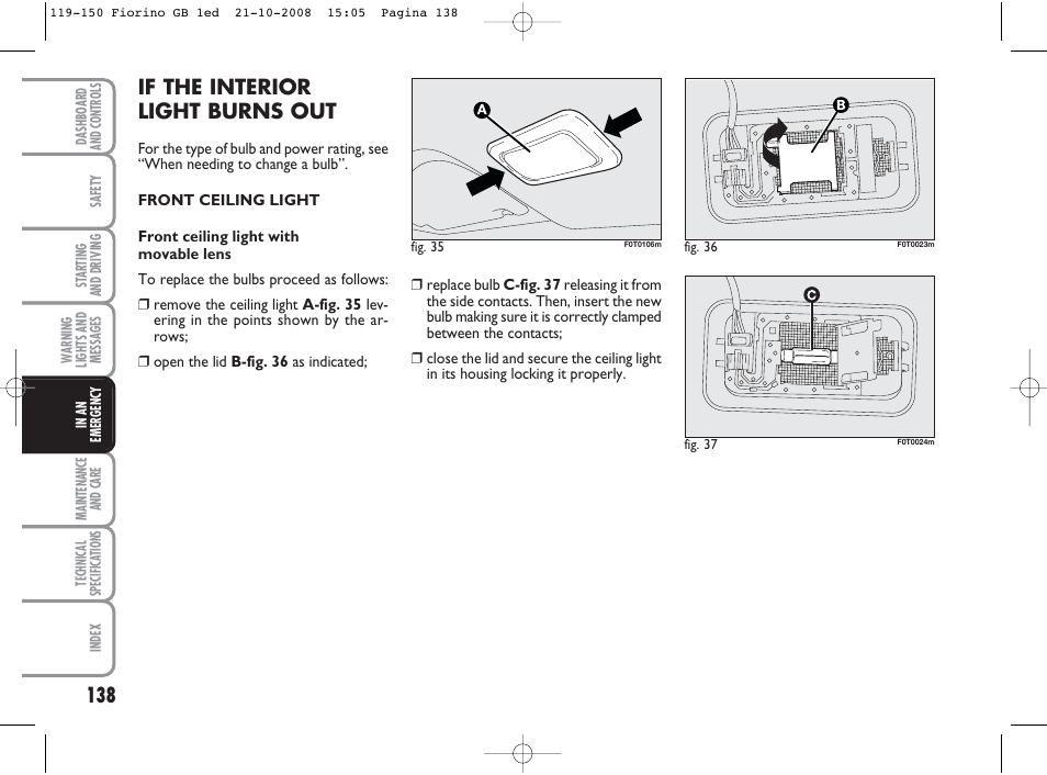 If the interior light burns out | FIAT Qubo User Manual | Page 139 / 202