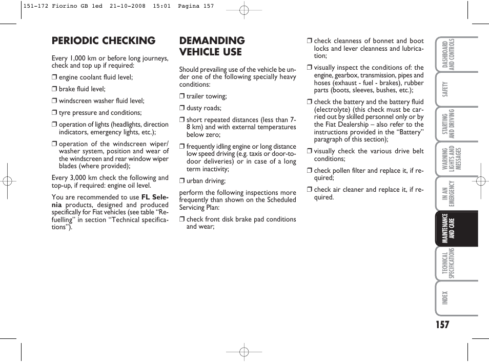 Periodic checking, Demanding vehicle use | FIAT Qubo User Manual | Page 158 / 202