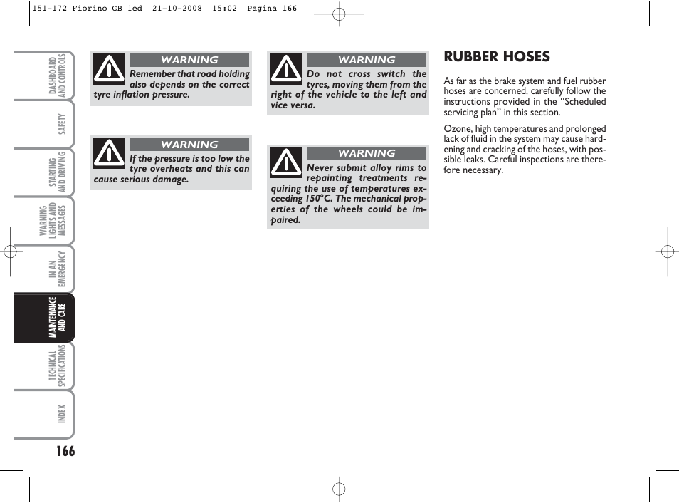 Rubber hoses | FIAT Qubo User Manual | Page 167 / 202