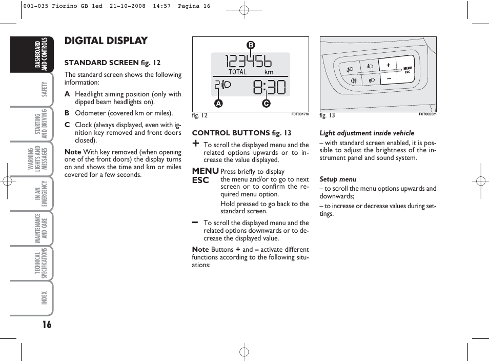 Digital display | FIAT Qubo User Manual | Page 17 / 202