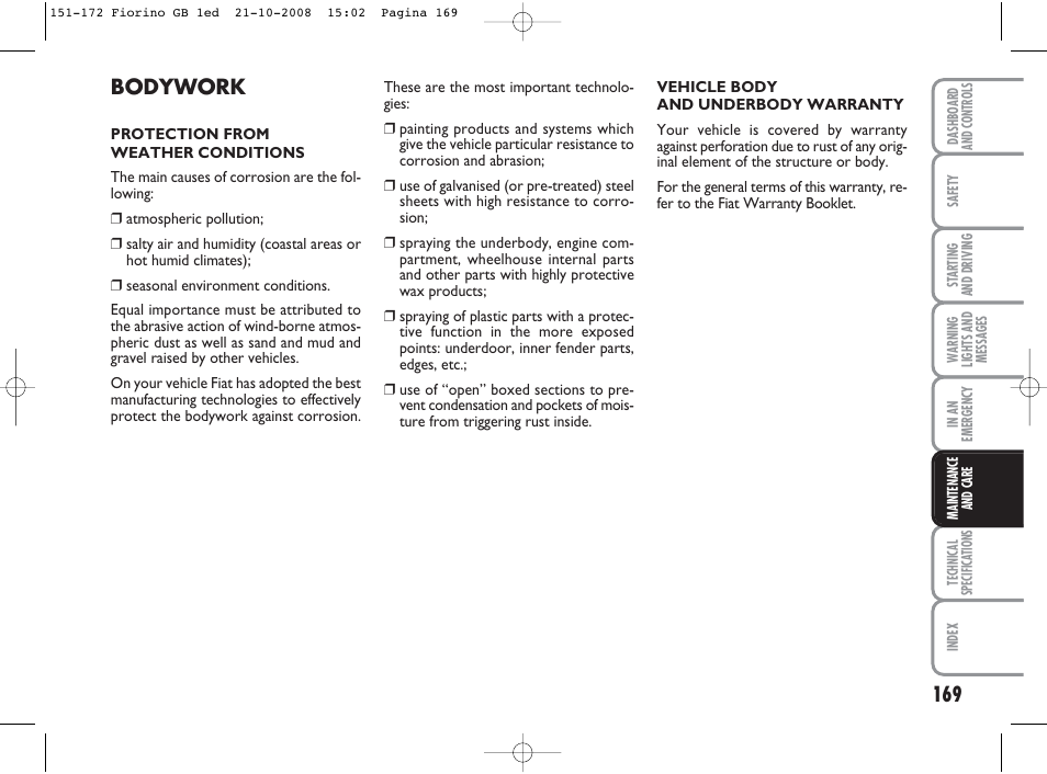 Bodywork | FIAT Qubo User Manual | Page 170 / 202