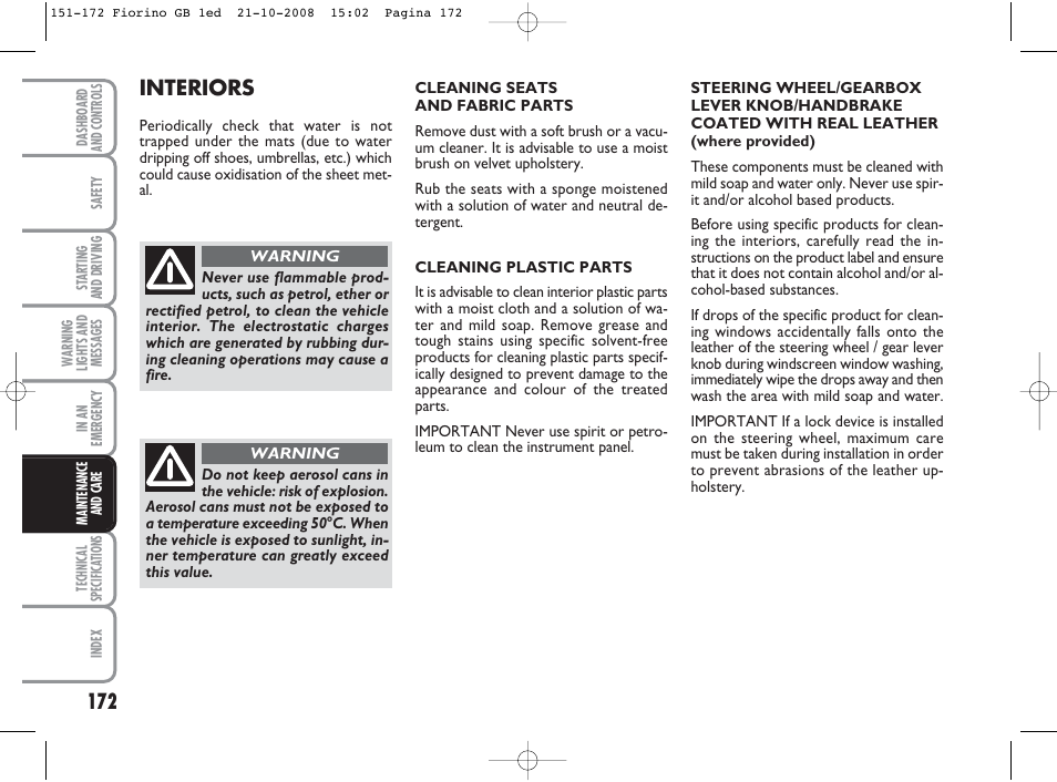 Interiors | FIAT Qubo User Manual | Page 173 / 202