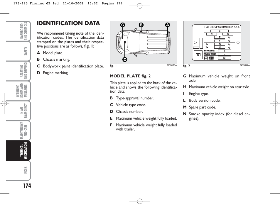 Identification data | FIAT Qubo User Manual | Page 175 / 202