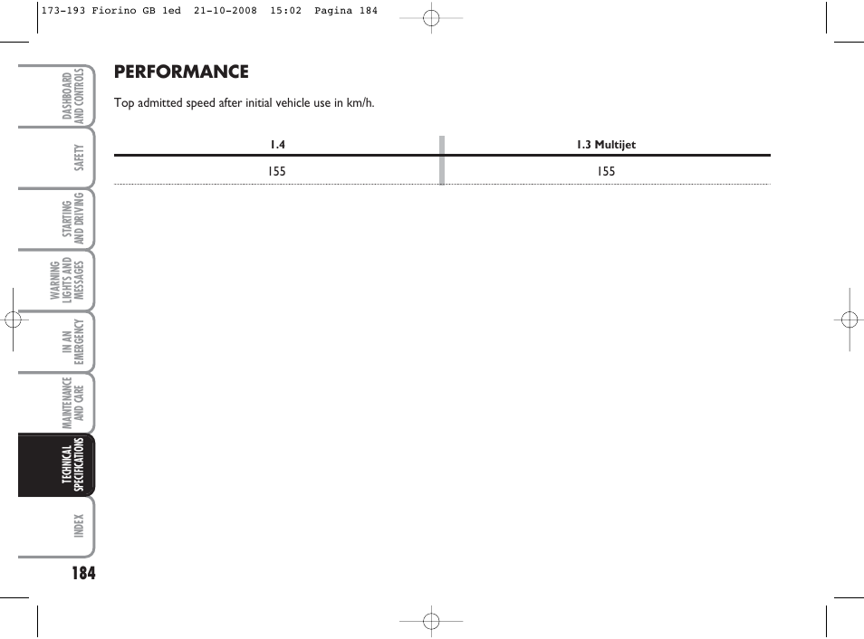 Performance | FIAT Qubo User Manual | Page 185 / 202