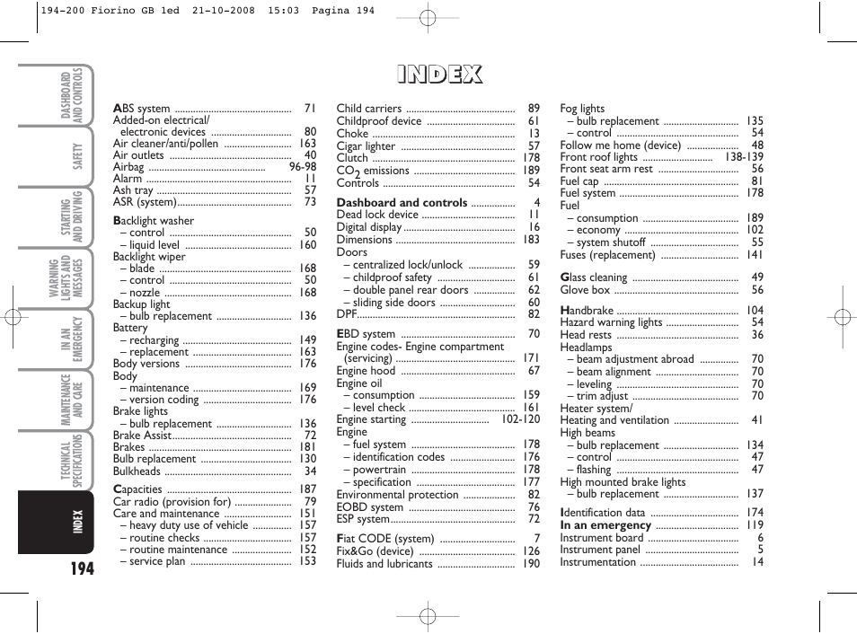 FIAT Qubo User Manual | Page 195 / 202