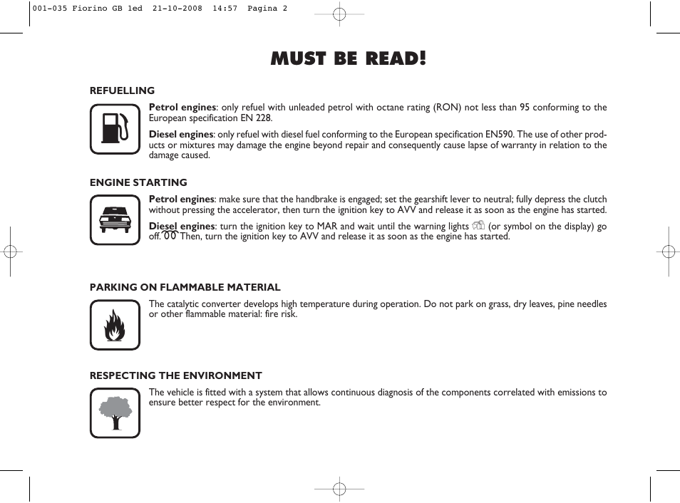 Must be read | FIAT Qubo User Manual | Page 3 / 202