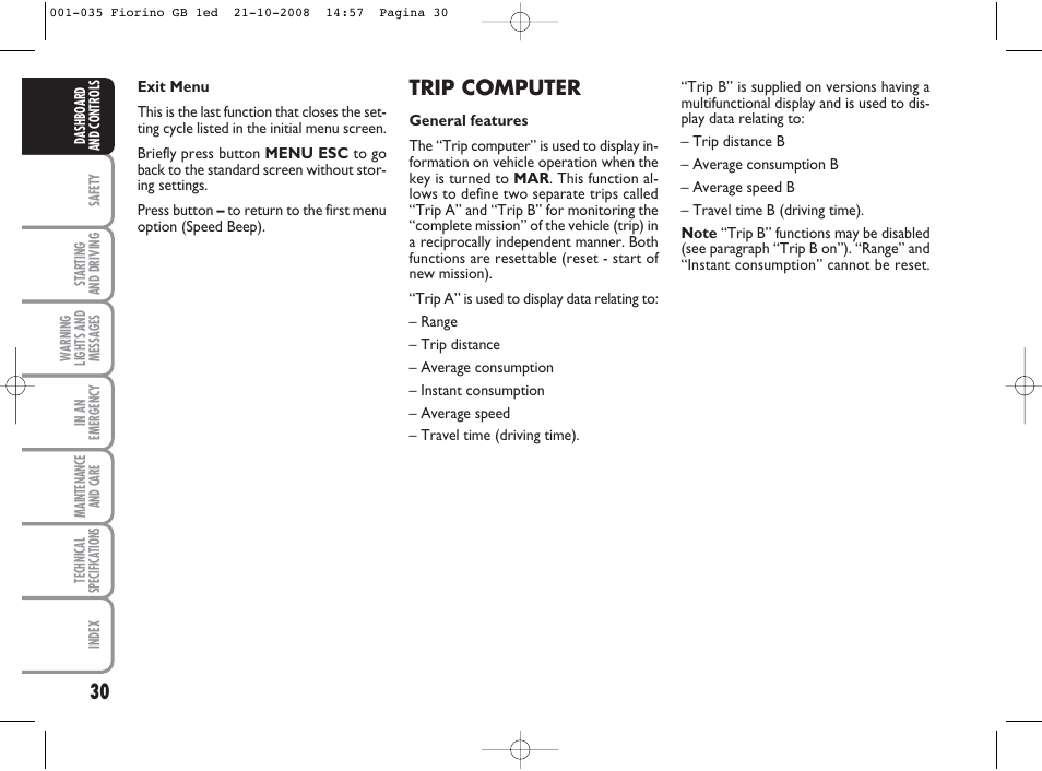 Trip computer | FIAT Qubo User Manual | Page 31 / 202