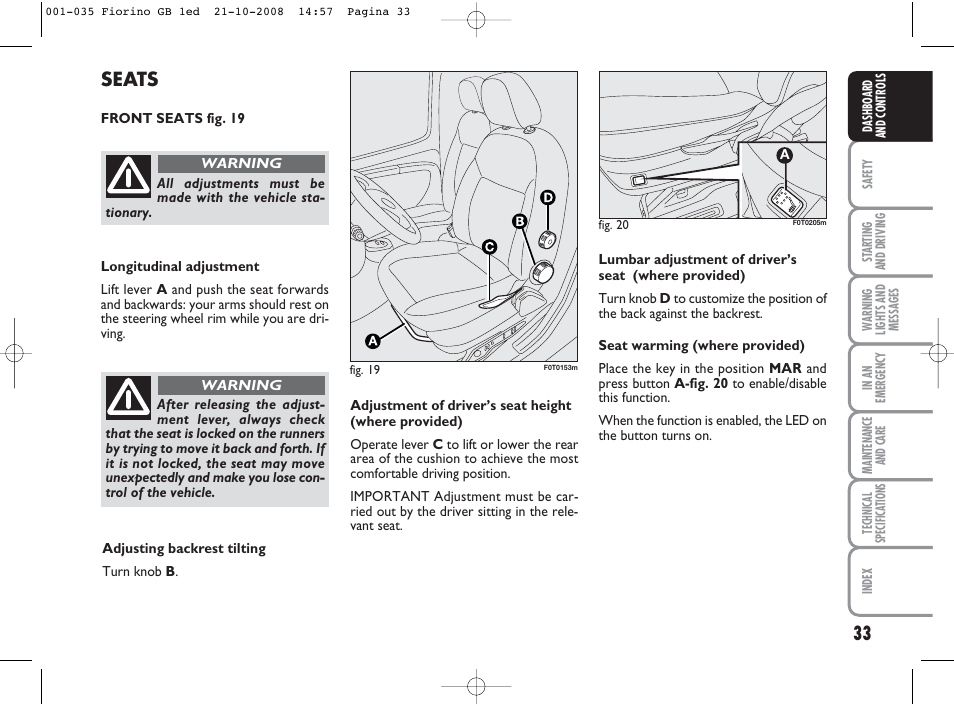 Seats | FIAT Qubo User Manual | Page 34 / 202