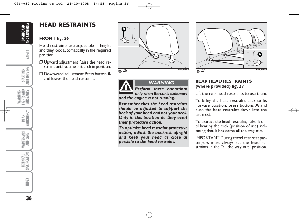 Head restraints | FIAT Qubo User Manual | Page 37 / 202