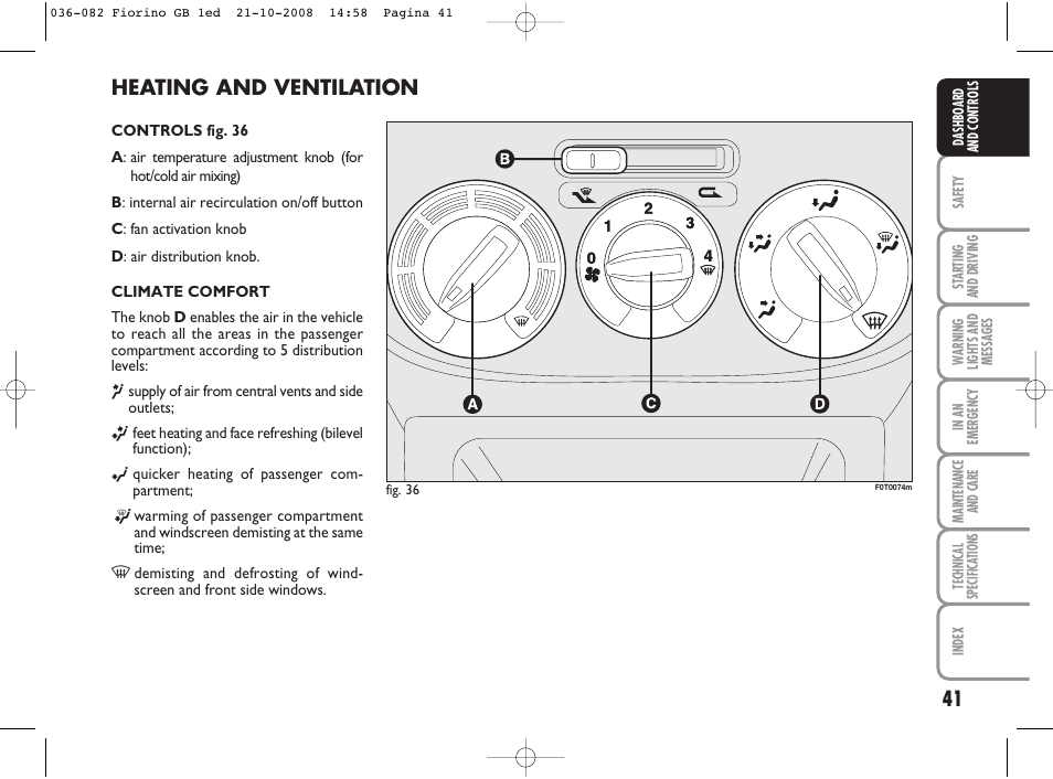 Heating and ventilation | FIAT Qubo User Manual | Page 42 / 202