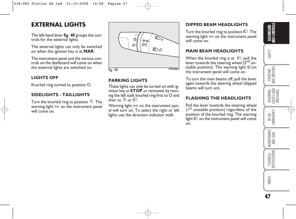 External lights | FIAT Qubo User Manual | Page 48 / 202