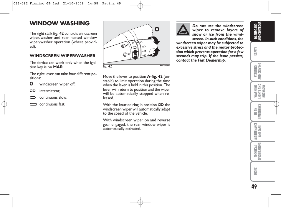 Window washing | FIAT Qubo User Manual | Page 50 / 202