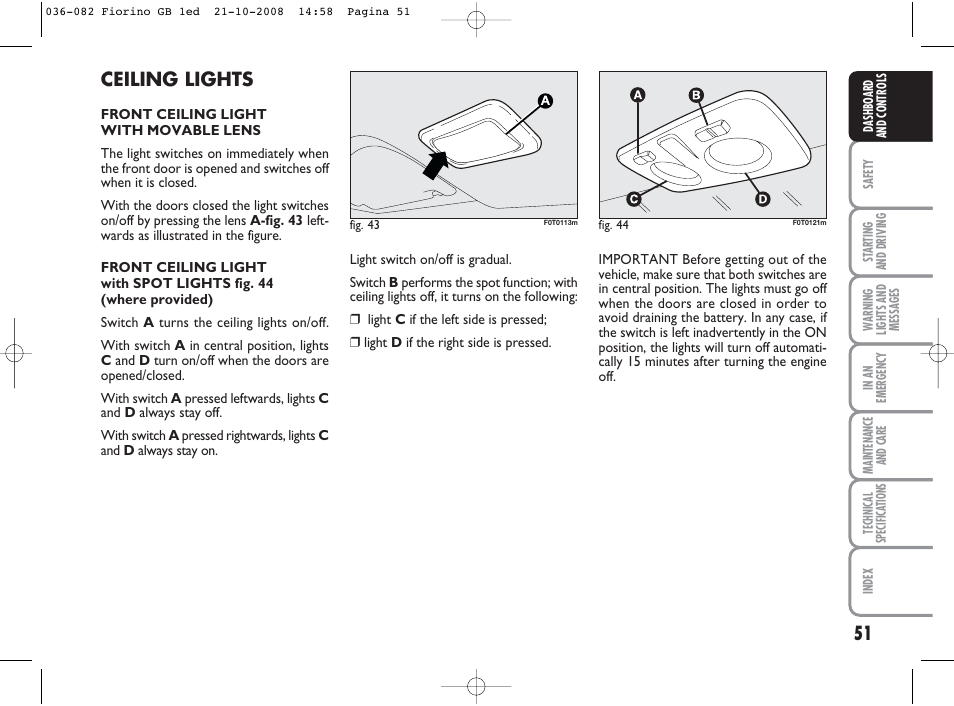 Ceiling lights | FIAT Qubo User Manual | Page 52 / 202