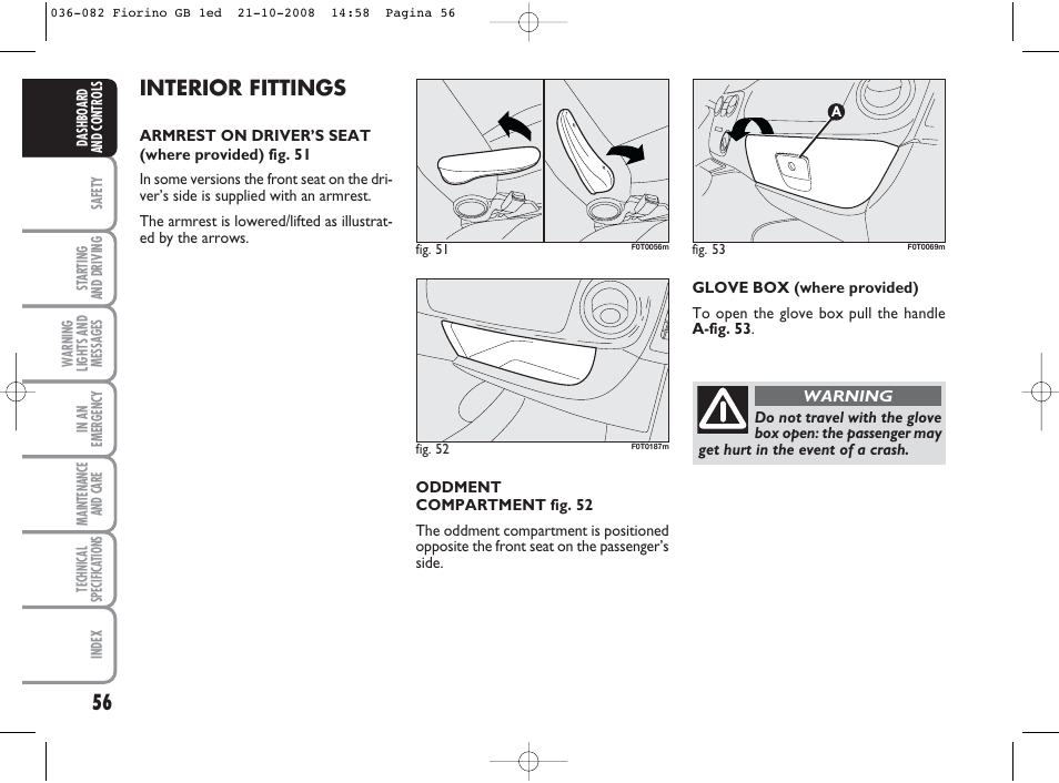 Interior fittings | FIAT Qubo User Manual | Page 57 / 202