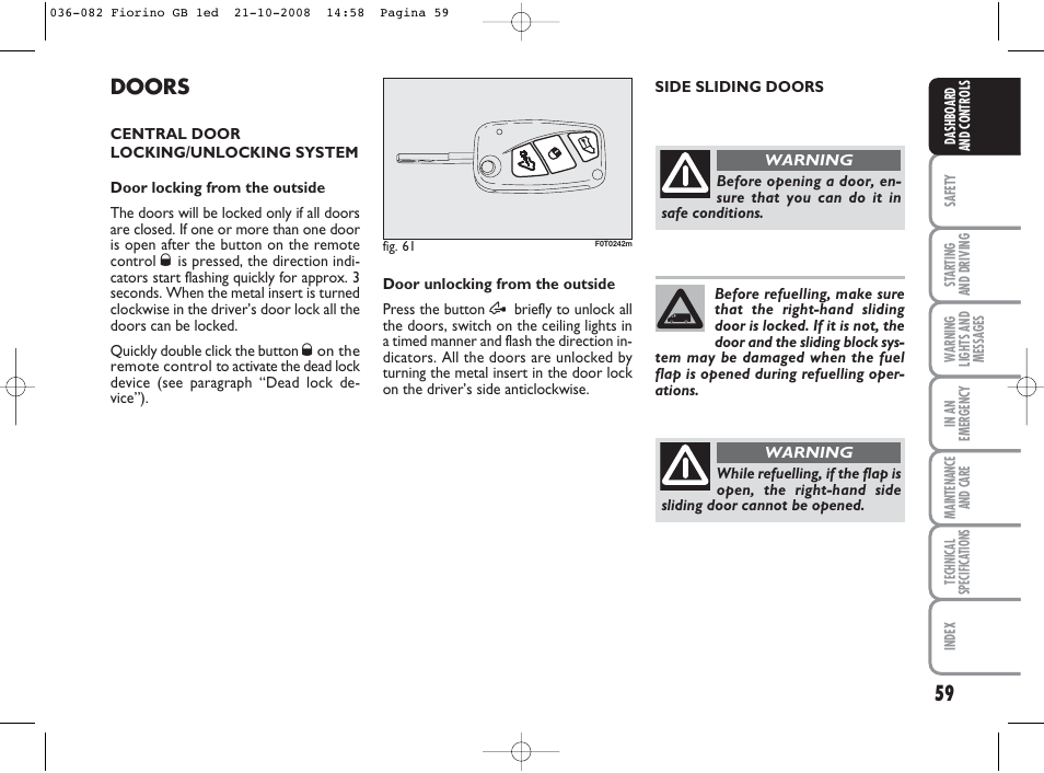 Doors | FIAT Qubo User Manual | Page 60 / 202