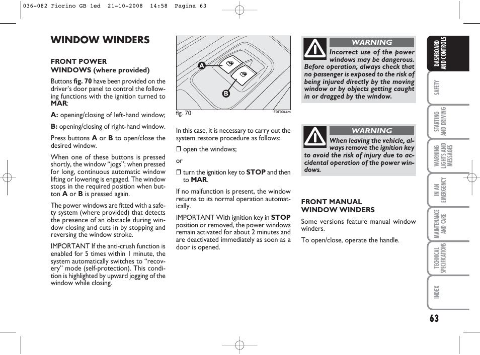 Window winders | FIAT Qubo User Manual | Page 64 / 202