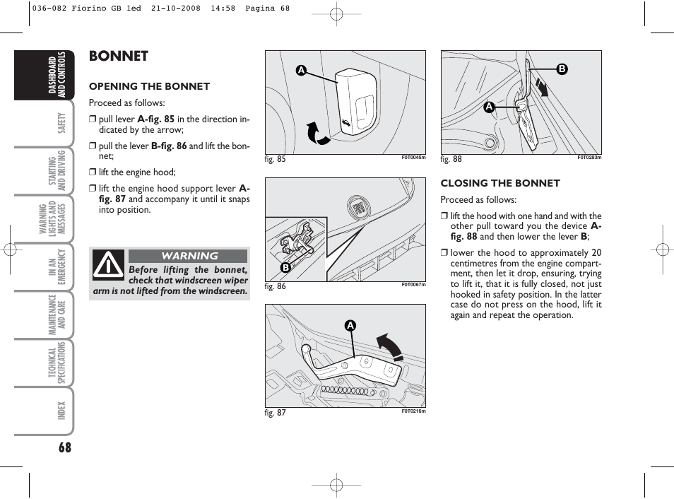 Bonnet | FIAT Qubo User Manual | Page 69 / 202