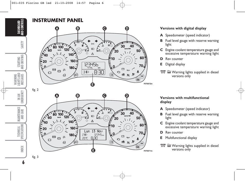 Instrument panel | FIAT Qubo User Manual | Page 7 / 202