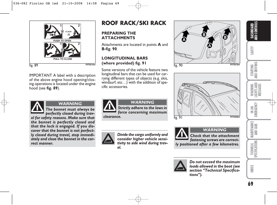 Roof rack/ski rack | FIAT Qubo User Manual | Page 70 / 202