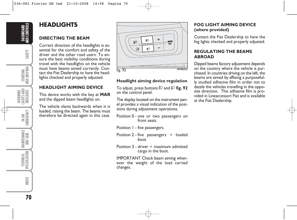 Headlights | FIAT Qubo User Manual | Page 71 / 202